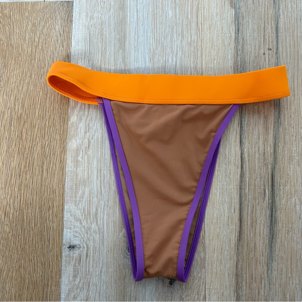 Orange Brazilian Cut High Waisted Swim Bottoms‎